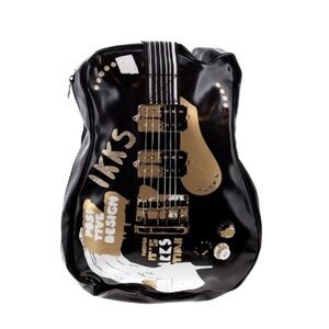 IKKS Electric Guitar Shoulder Bag Black Gold Novelty Purse Rock Music Festival